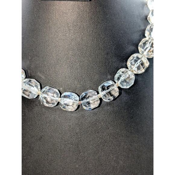 Vtg 925 Sterling Chunky Faceted Cut Rock Crystal Quartz Toggle Clasp Necklace - Picture 4 of 11